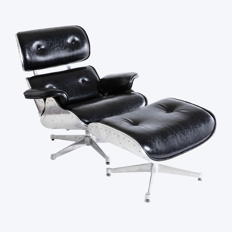 Klassischer Eames Lounge Chair, Loungesessel und Fußhocker aus Legierung, GK85-ALM